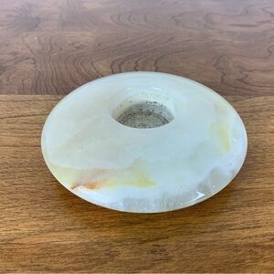 Onyx Candle Votive Holder Stone Round Heavy Honey Brown Neutral Tones Decor